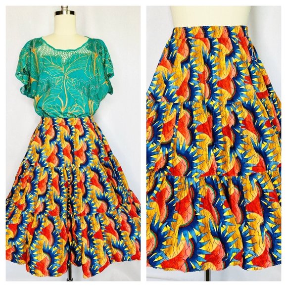 Vintage Dresses & Skirts - Vintage 80s 90s Full Swing Circle Skirt Size L Large Bright South Western Suns